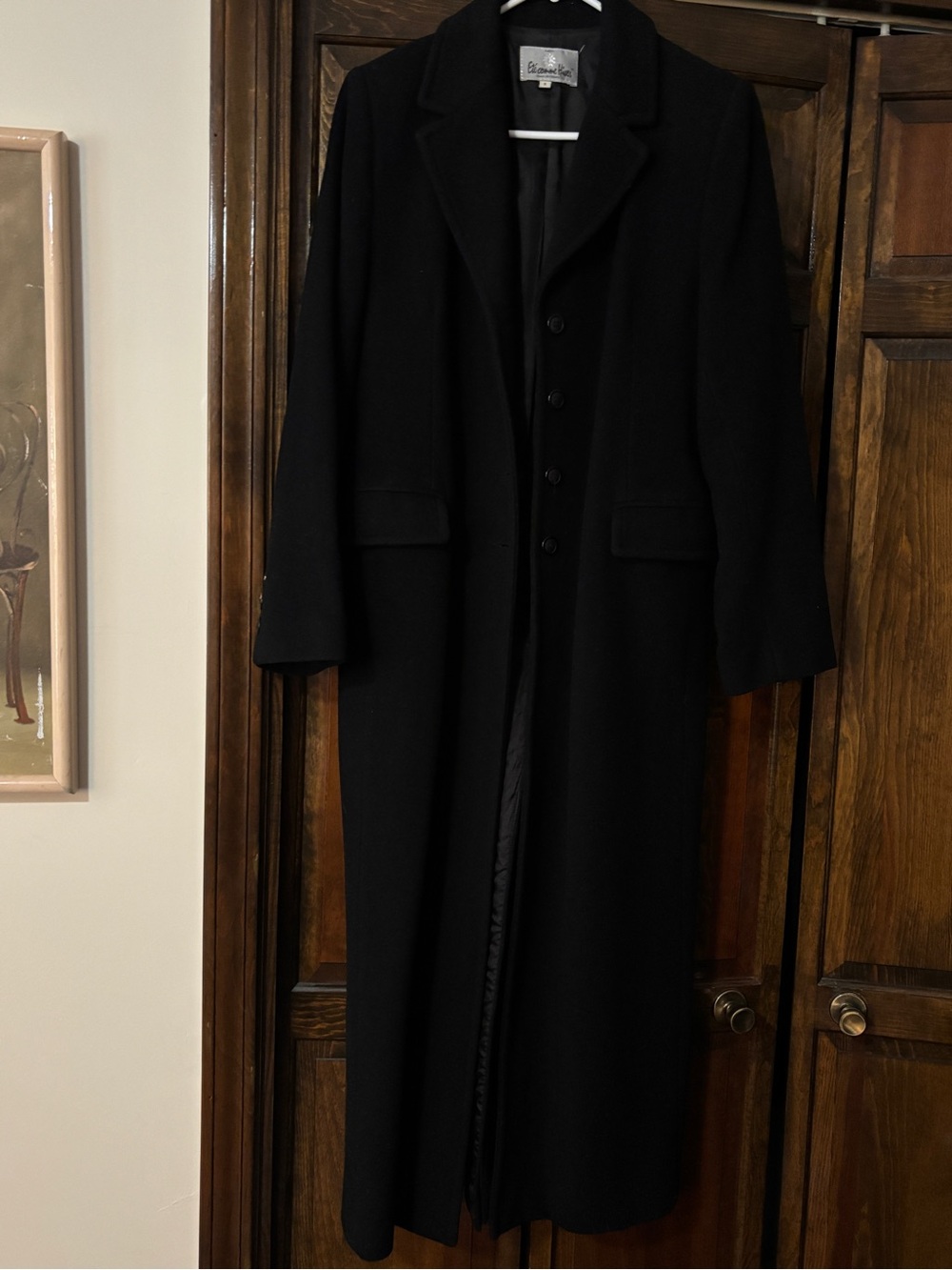 French Long Black Wool Coat